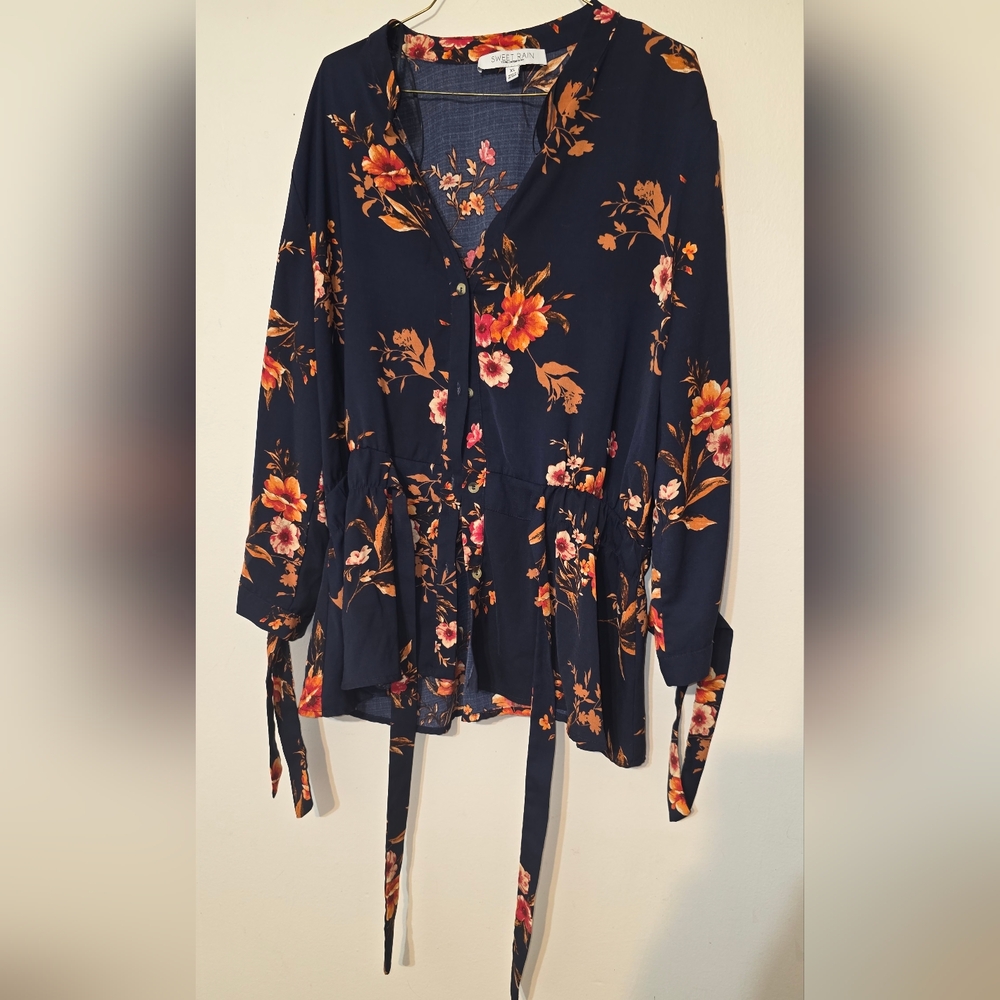 Sweet Rain Navy Floral Blouse